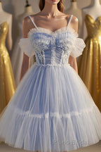 Cute Spaghetti Strap Lace Short Party Dresses, A-Line Evening Dresses