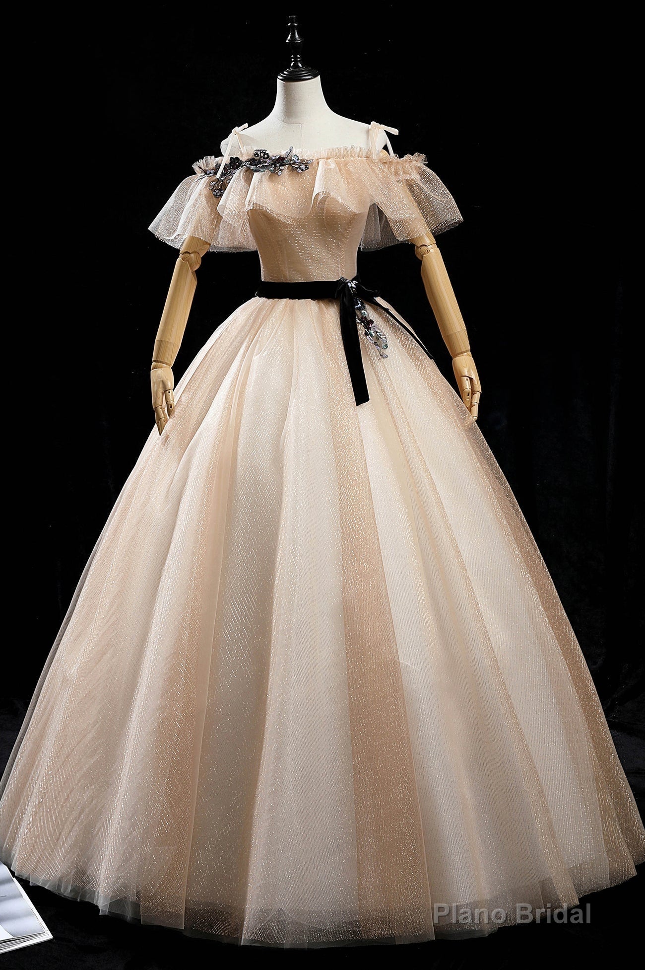 Champagne Tulle Long Prom Dresses, A-Line Princess Evening Dress Secondary image