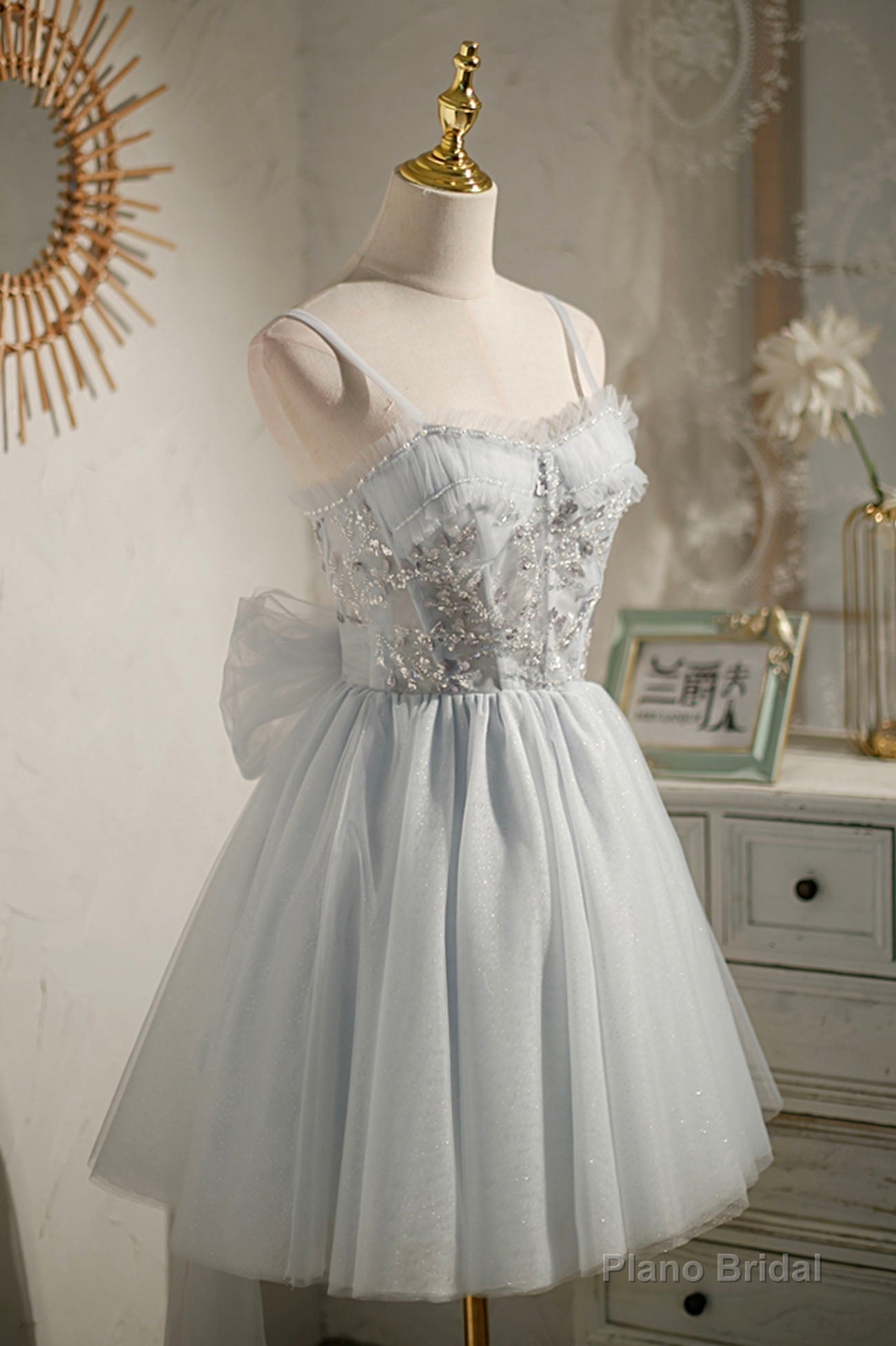 Gray Tulle Short A-Line Prom Dress, Cute Evening Party Dress Secondary image