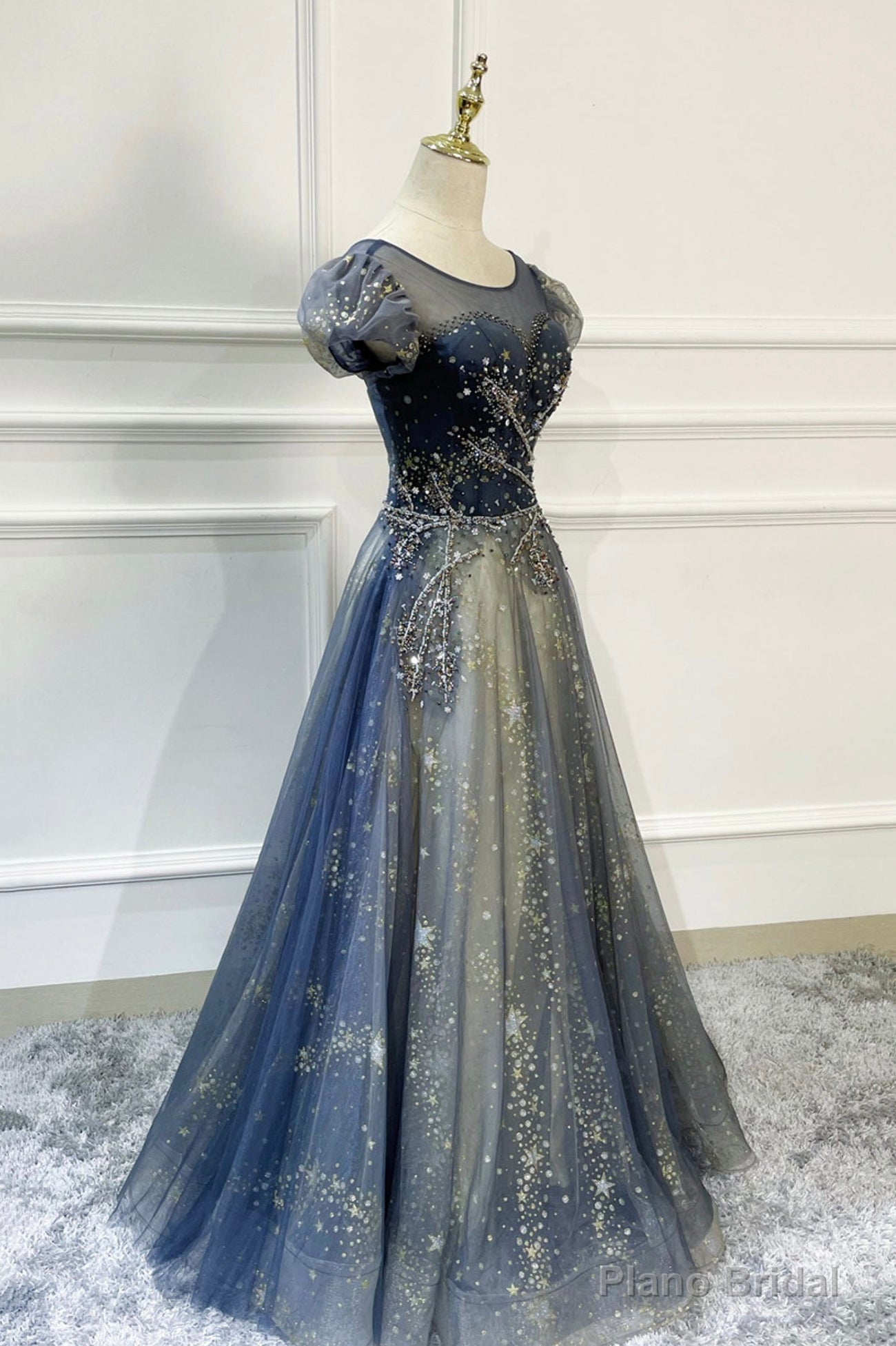 Blue Scoop Neckline Tulle Long Prom Dress, A-Line Evening Dress Secondary image