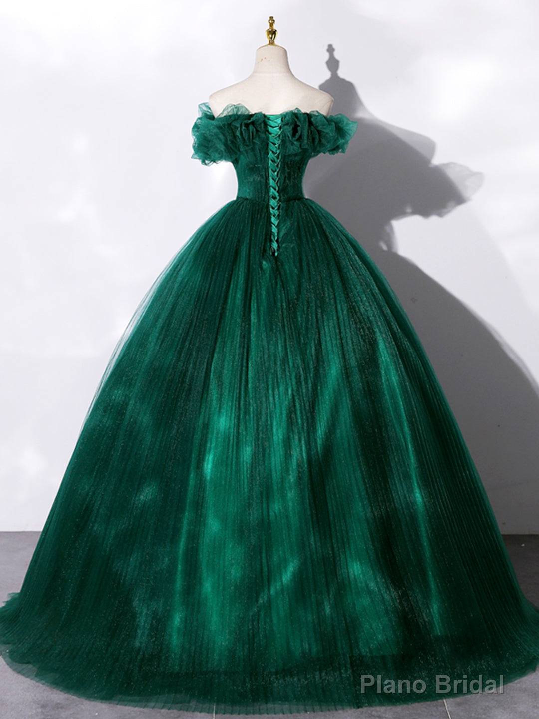 Green Off Shoulder Tulle Formal Dress, A-Line Long Prom Dress