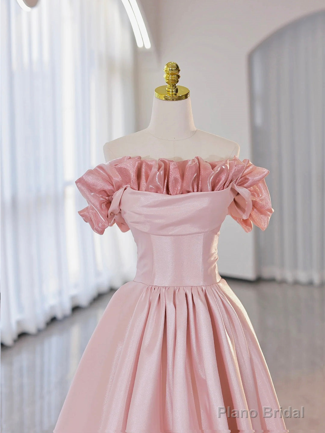 Off the Shoulder Satin Burgundy/Pink A-line Princess Dresses Secondary image