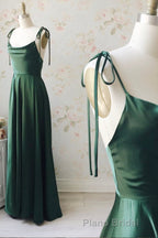 Simple Satin Long Formal Prom Dresses, A-Line Spaghetti Straps Evening Dresses