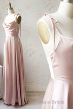 Simple Satin Long Formal Prom Dresses, A-Line Spaghetti Straps Evening Dresses