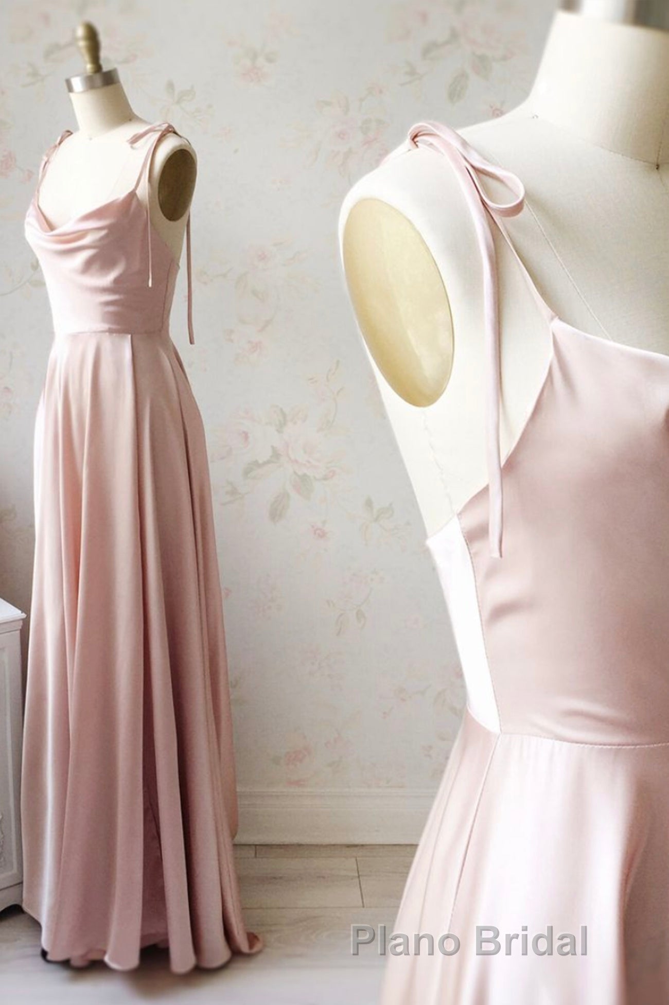 Simple Satin Long Formal Prom Dresses, A-Line Spaghetti Straps Evening Dresses