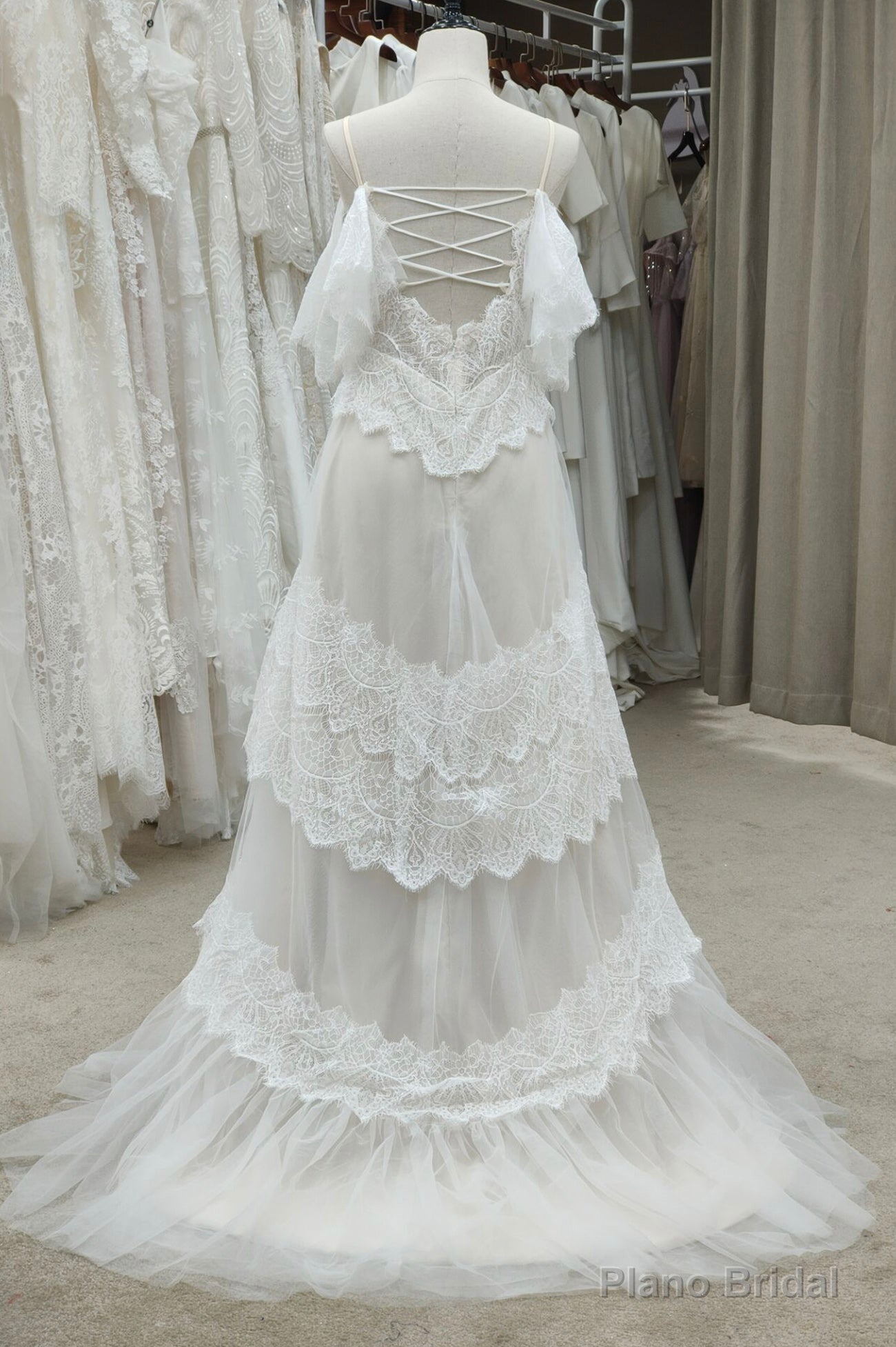 Ivory Spaghetti Straps Tulle Lace Long Prom Dress, A-Line Evening Dress Secondary image