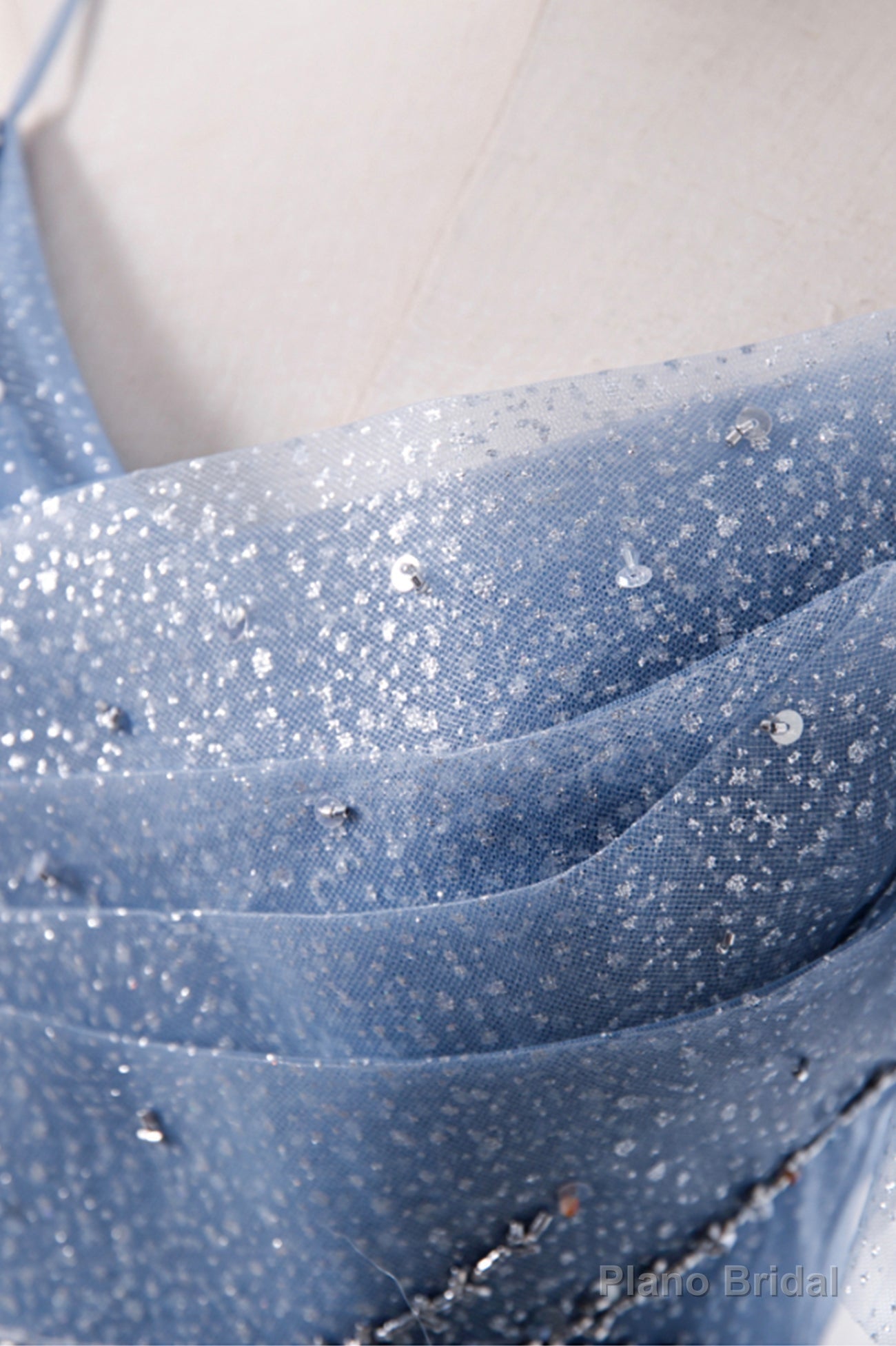 Blue Tulle Long A-Line Prom Dresses, Blue Spaghetti Strap Evening Dresses Secondary image