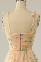 Champagne Lovely Tulle Lace Long Formal Prom Dresses, Champagne Evening Dresses