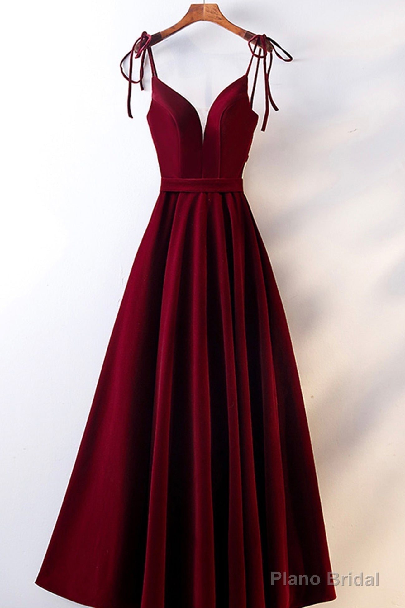 Burgundy Velvet Long Prom Dresses, Simple A-Line Evening Dresses Main image
