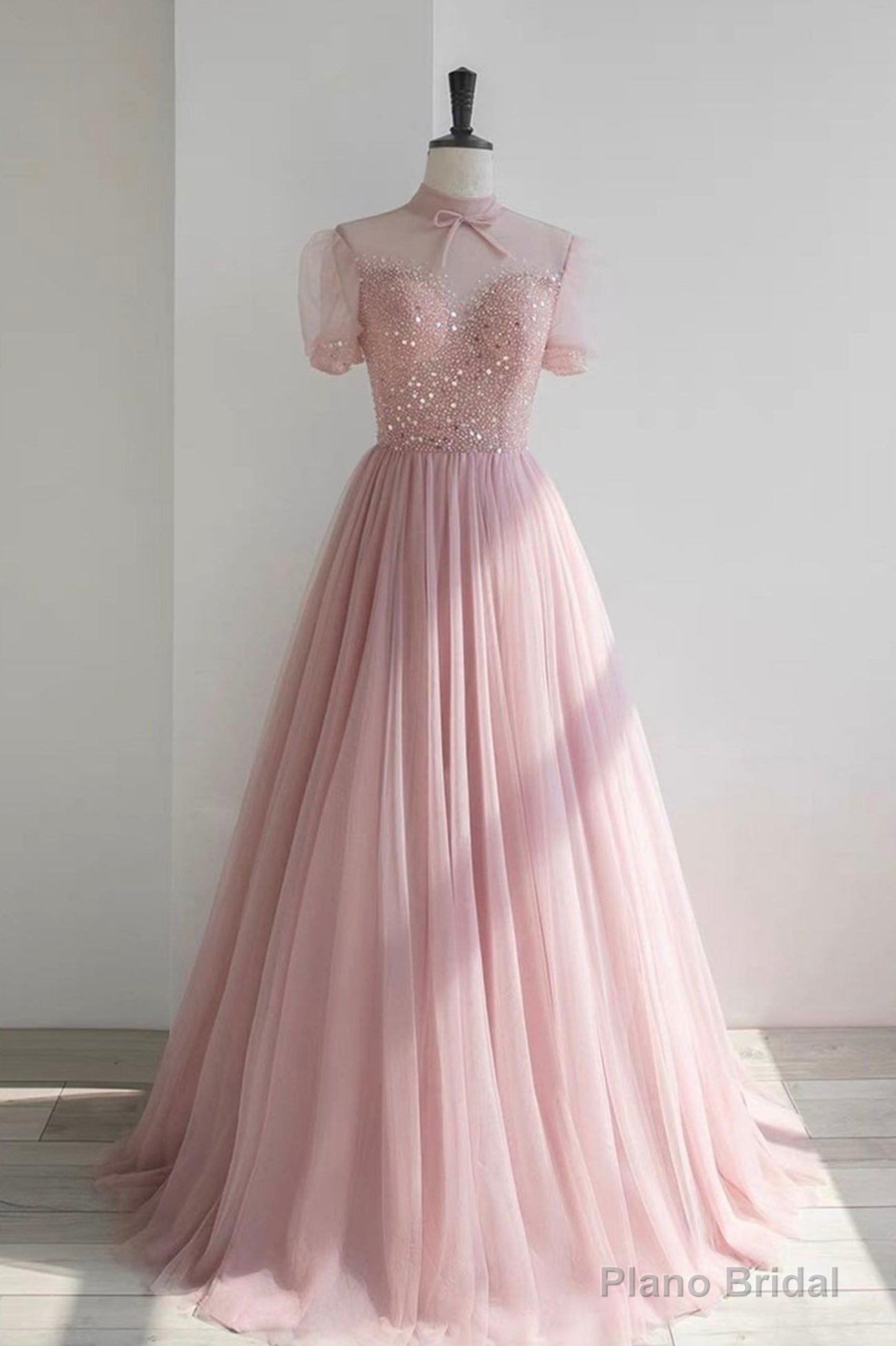 Pink Tulle Beading Long Prom Dresses, Lovely A-Line Evening Party Dresses Secondary image