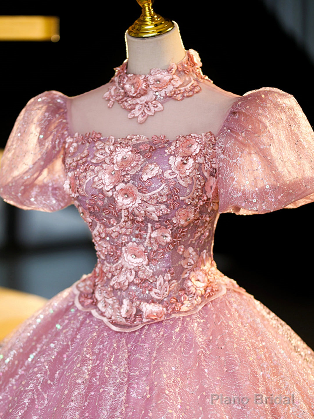 Pink Tulle and Lace Long Prom Dress with Sequins, Beautiful A-Line Sweet 16 Dress