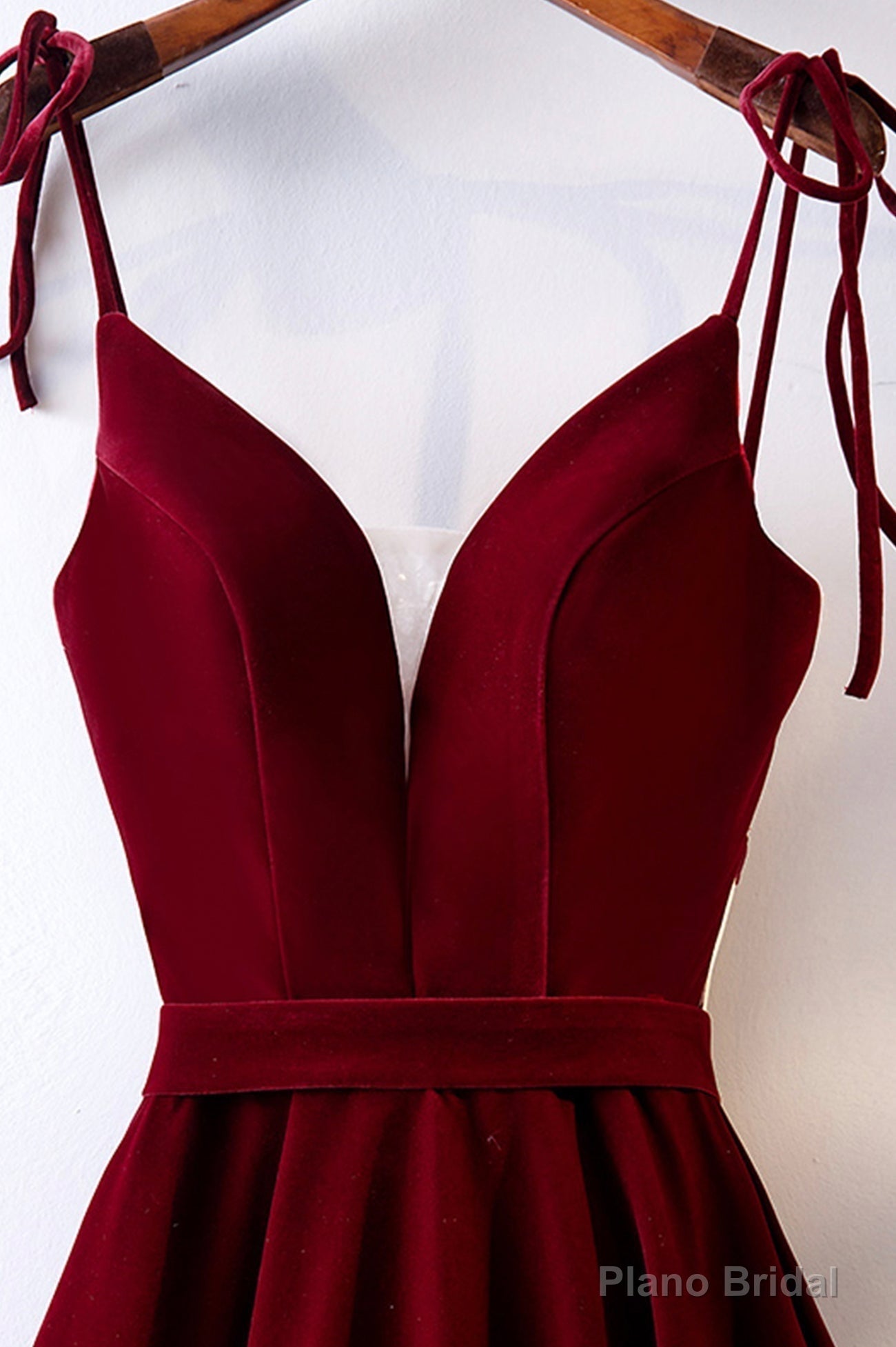 Burgundy Velvet Long Prom Dresses, Simple A-Line Evening Dresses Secondary image