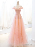 Pink Tulle Sequins Long Prom Dress, A-Line Lovely Evening Party Dress