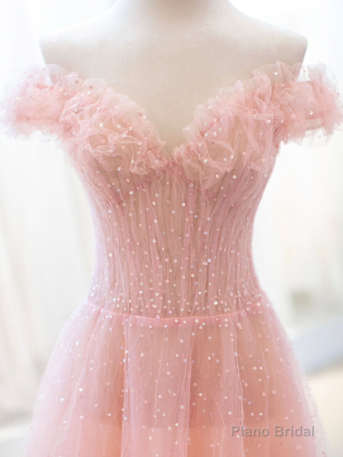 Pink Tulle Sequins Long Prom Dress, A-Line Lovely Evening Party Dress Secondary image