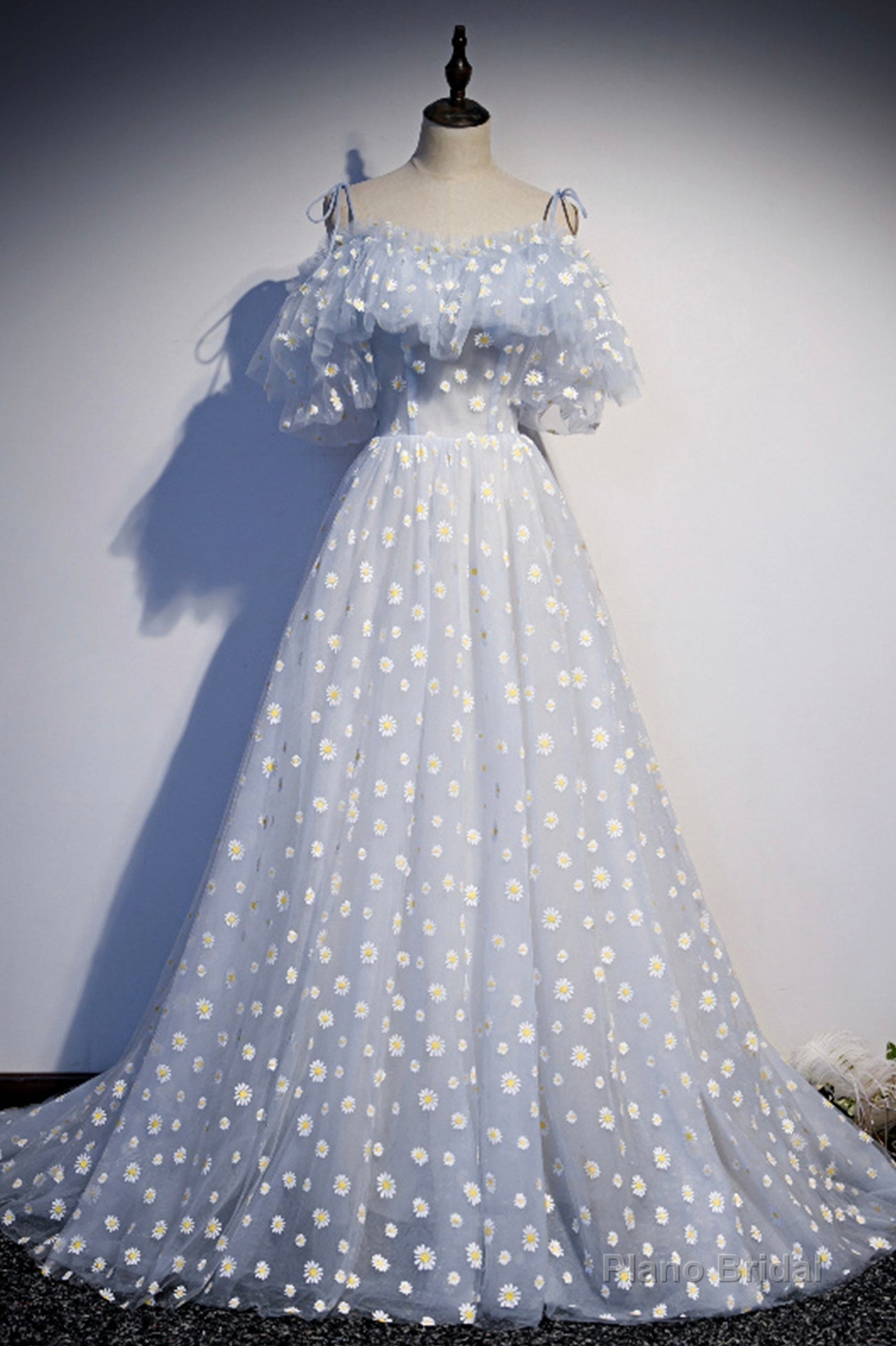 Blue Tulle Long Prom Dresses, Cute A-Line Evening Dresses Main image