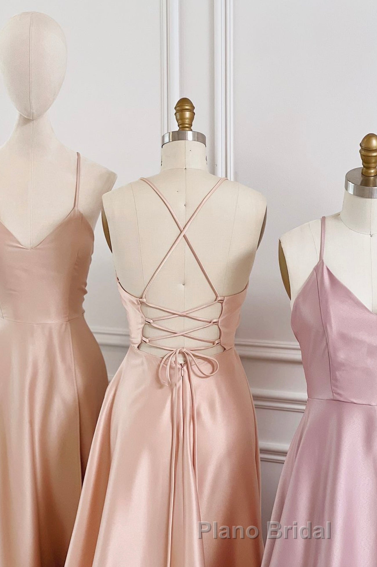 Simple V-Neck Satin Long Formal Prom Dresses, A-Line Backless Evening Dresses Secondary image