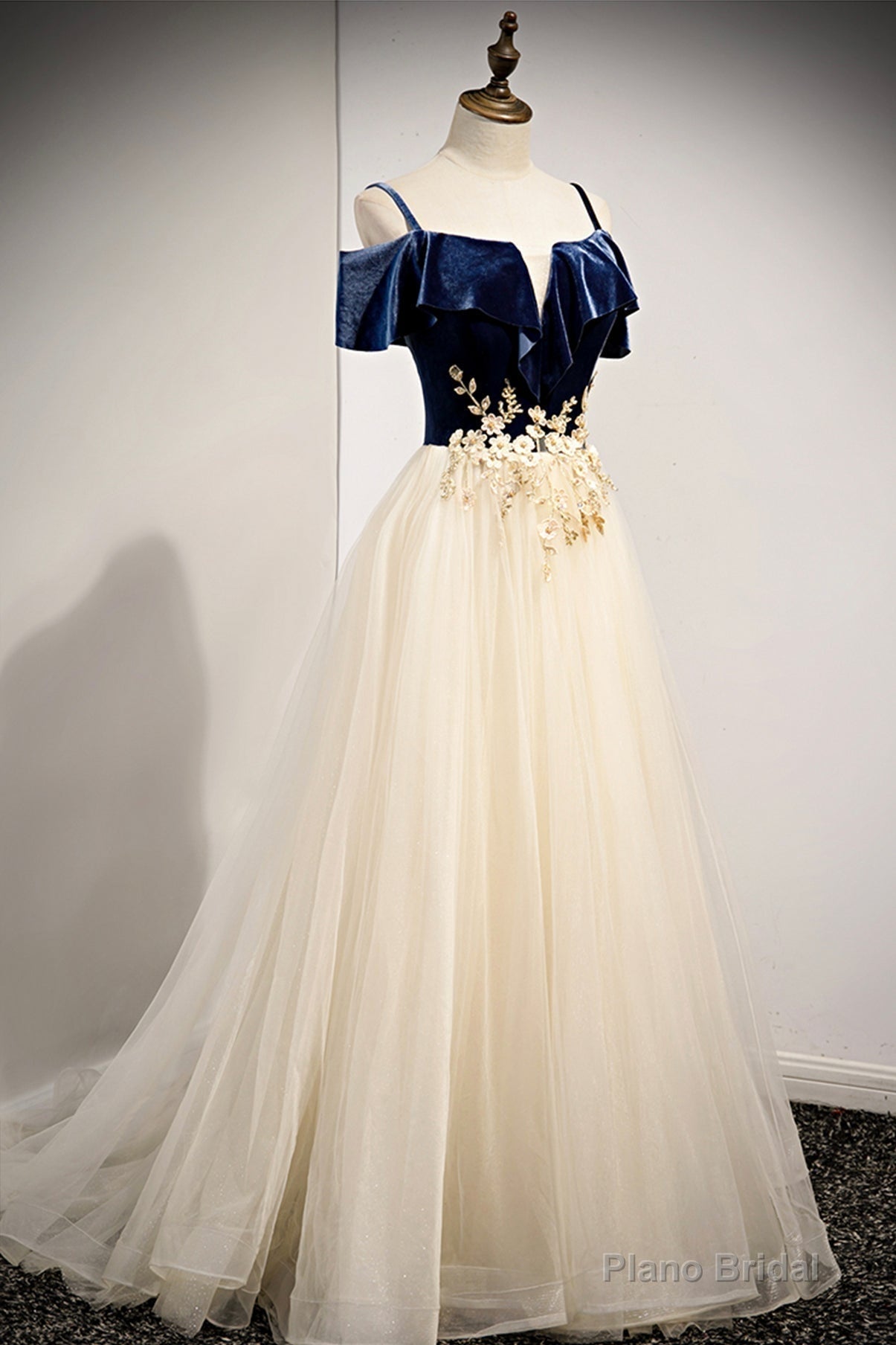 A-Line Off the Shoulder Long Prom Dresses, Champagne Evening Dresses Secondary image