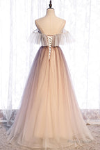 A-Line Long Spaghetti Strap Tulle Prom Dress, Ombre Evening Dress