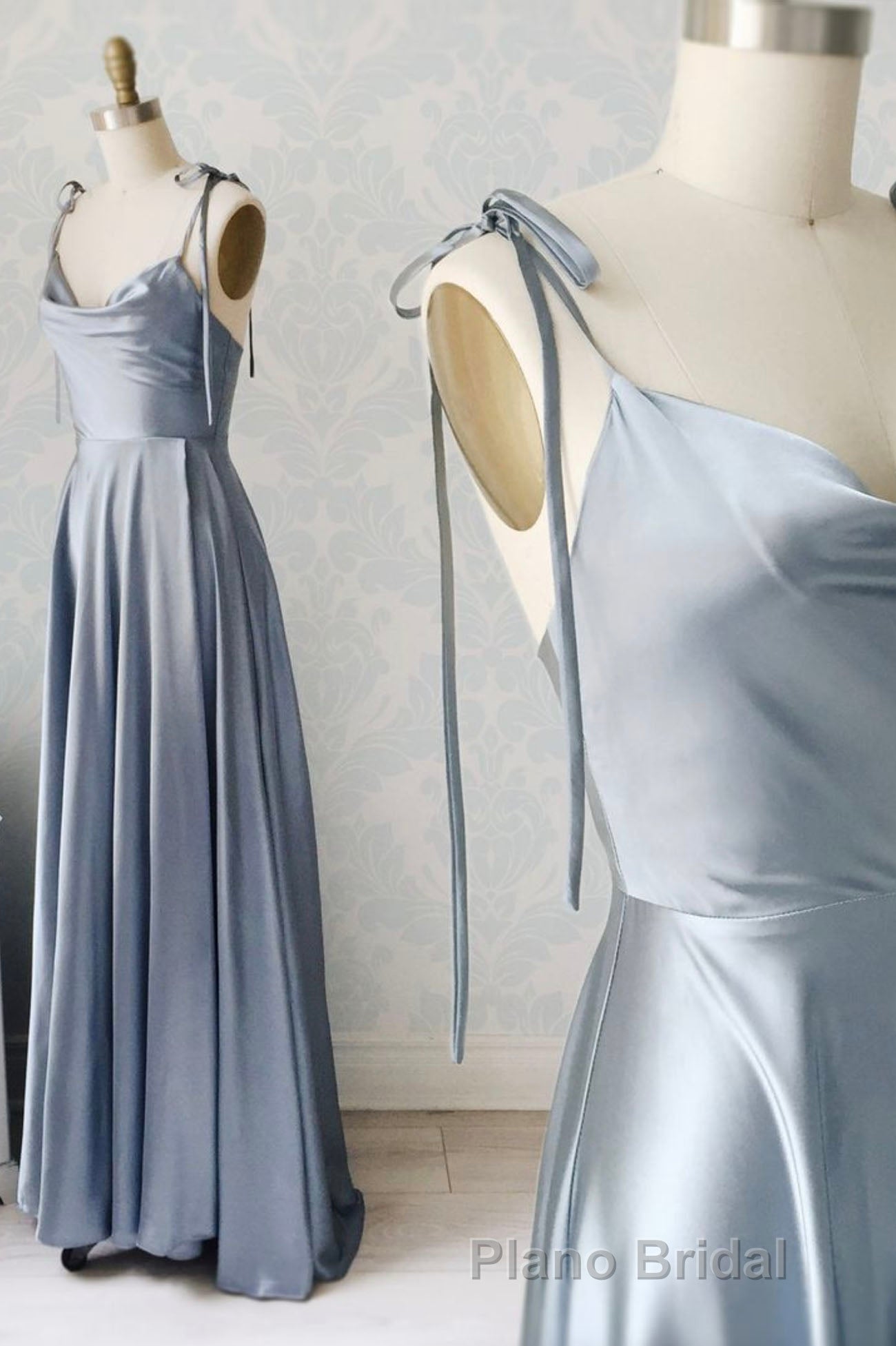 Simple Satin Long Formal Prom Dresses, A-Line Spaghetti Straps Party Dresses Main image