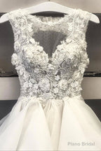 White Lace Short Prom Dresses, A-Line Lace Evening Dresses