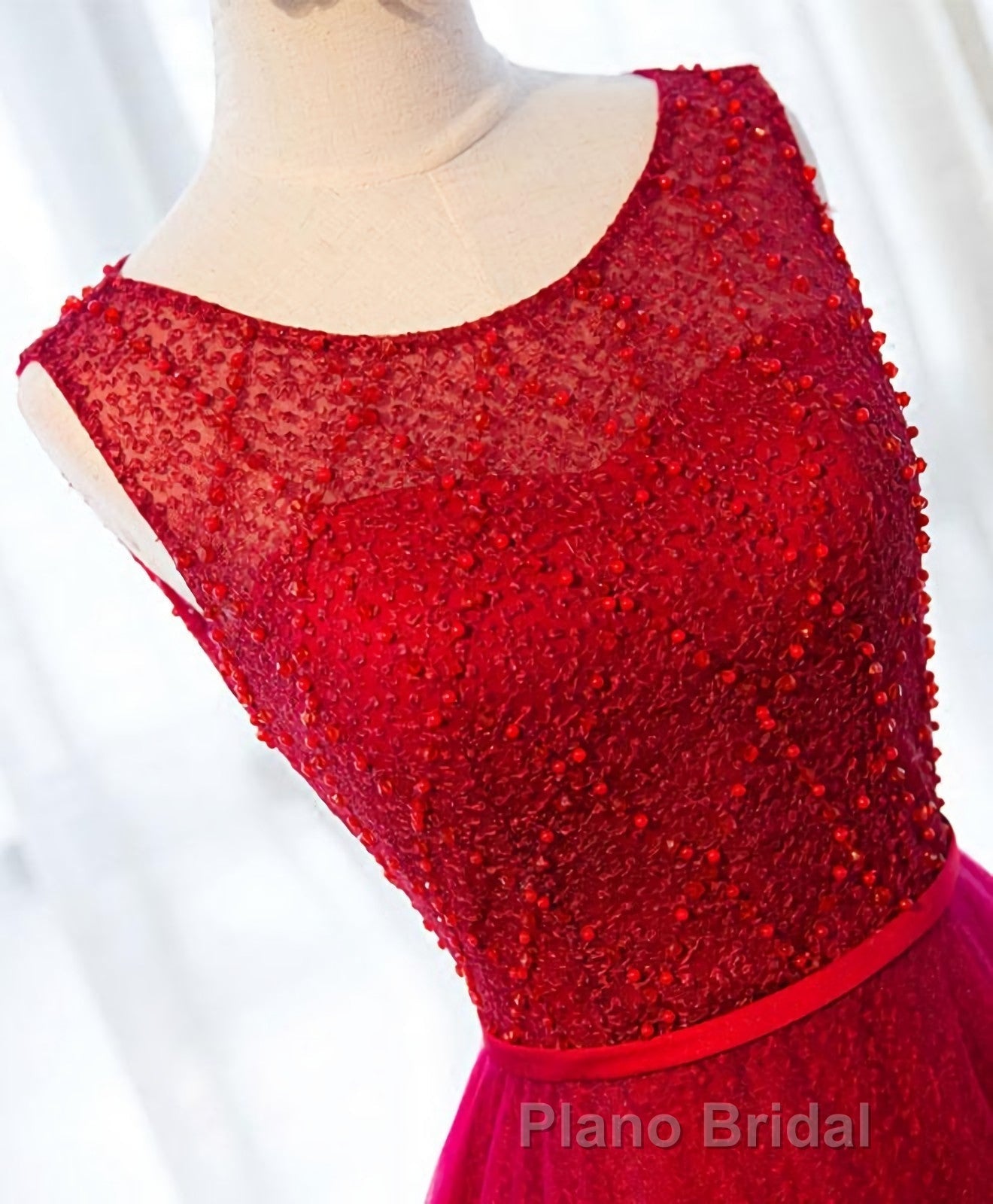 A Line Round Neck Tulle Long Formal Prom Dresses, Lace Evening Dresses Secondary image