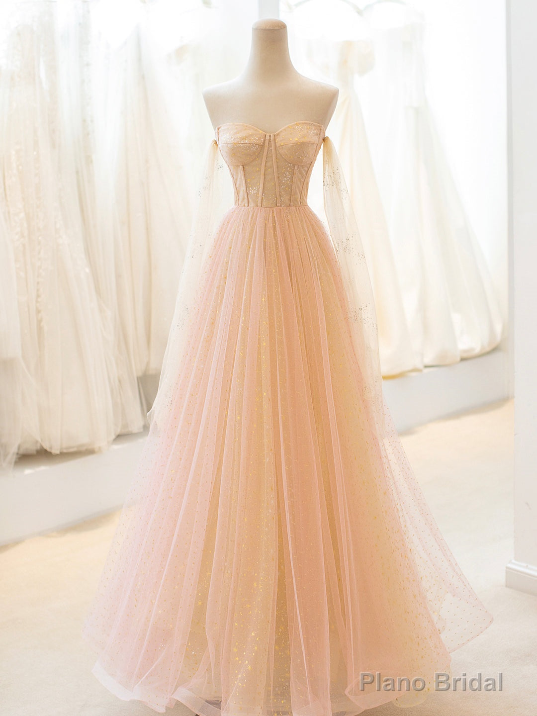 Cute Tulle Long Prom Dress, A-Line Strapless Evening Dress Secondary image