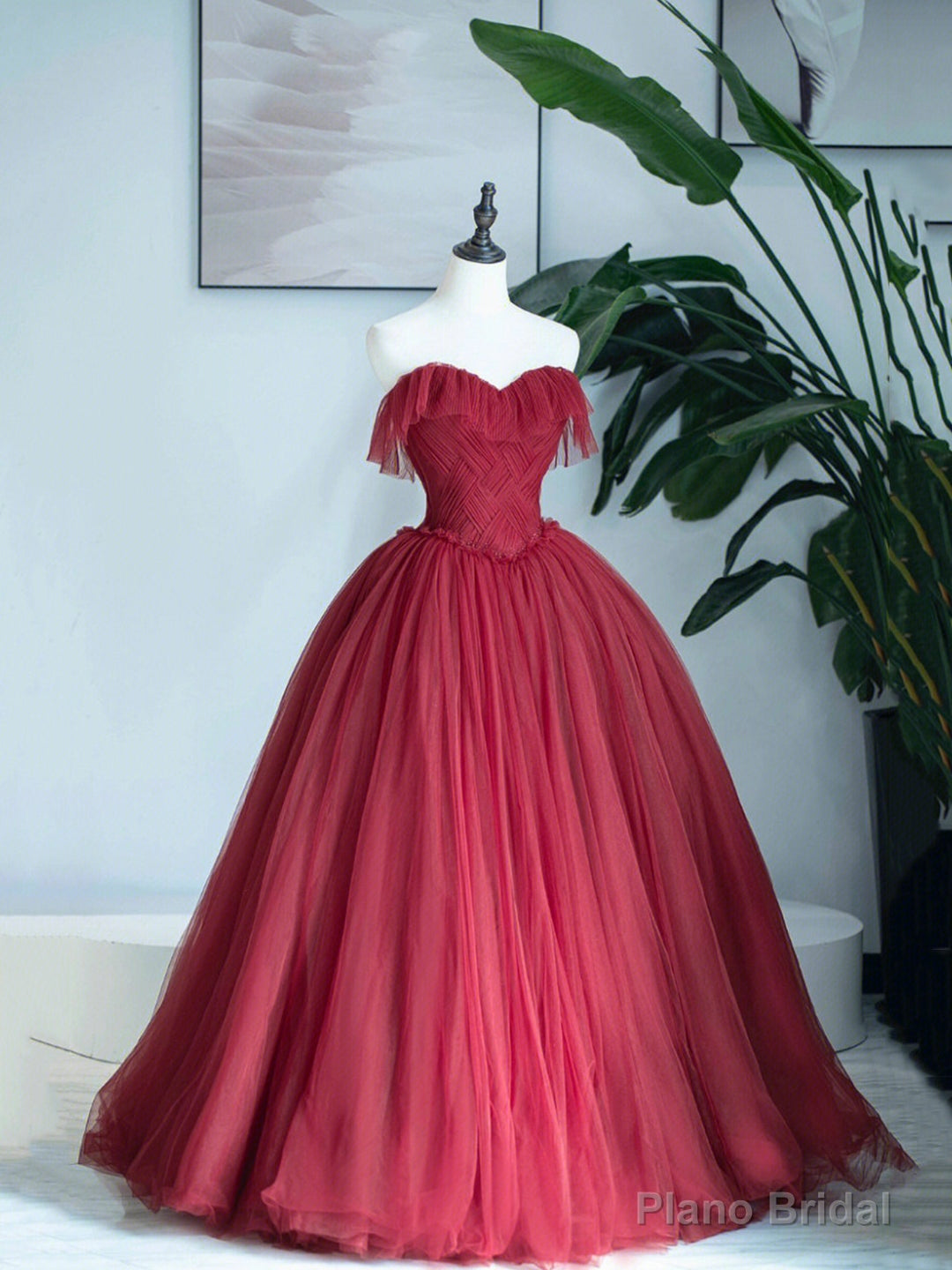 Burgundy Sweetheart Neckline Long Formal Dress, A-Line Strapless Evening Dress Main image
