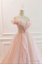 Pink Tulle Long Prom Dresses, A-Line Graduation Dresses