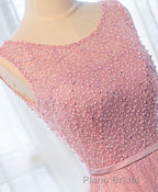 A Line Round Neck Tulle Long Formal Prom Dresses, Lace Evening Dresses