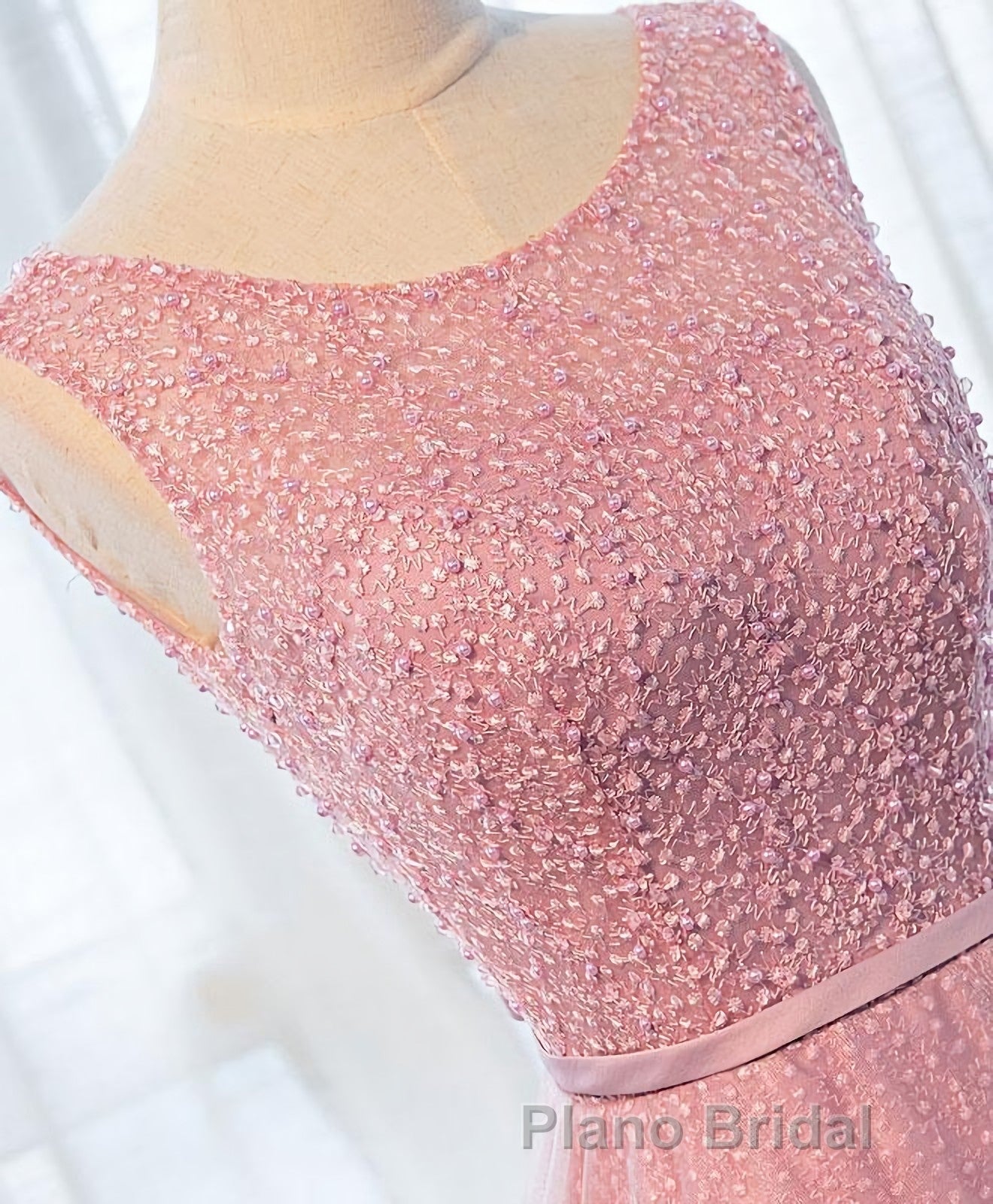 A Line Round Neck Tulle Long Formal Prom Dresses, Lace Evening Dresses