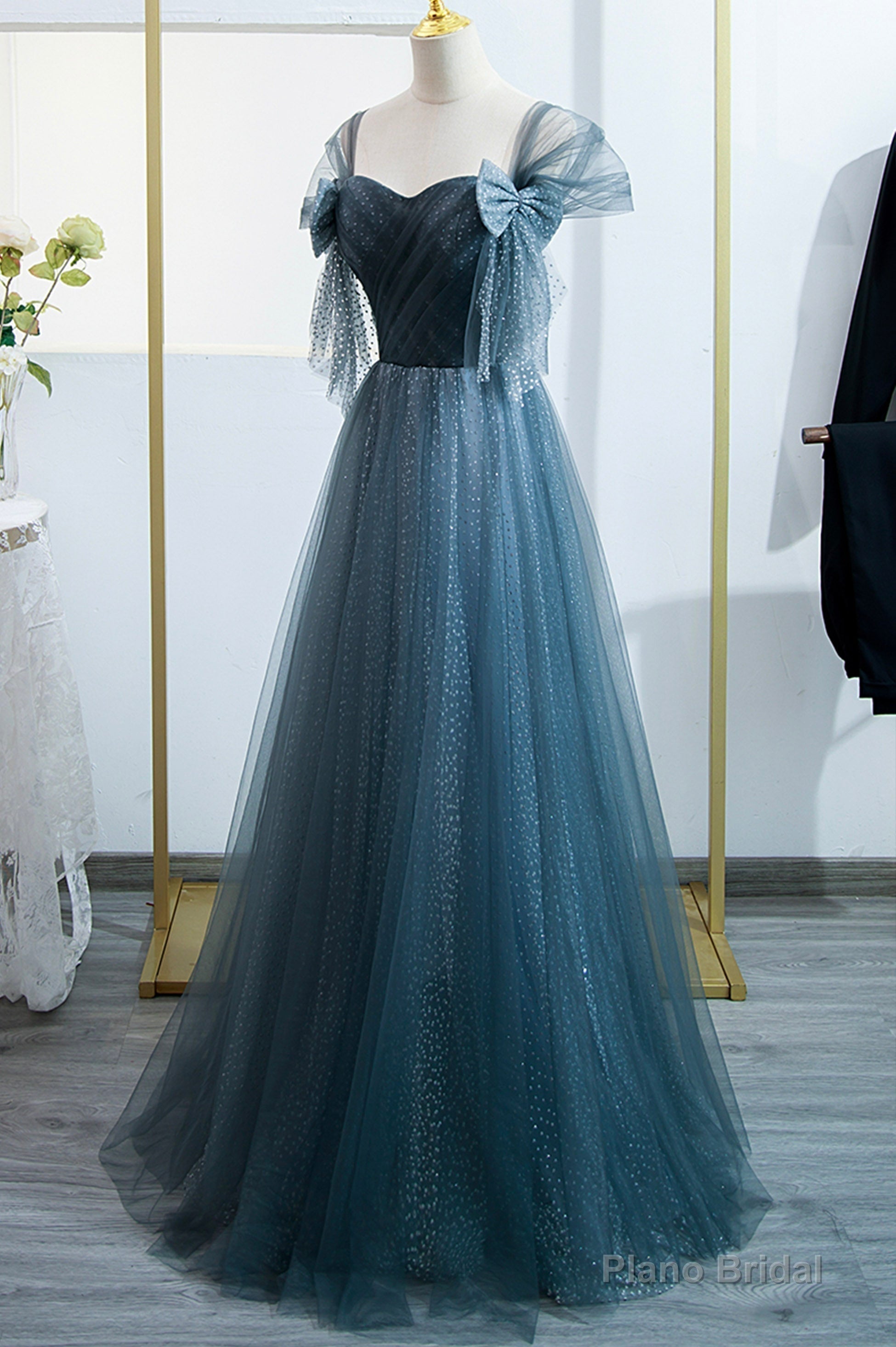Blue Tulle Long A-Line Prom Dress, Lovely Blue Evening Party Dress Main image
