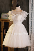 Cute Lace Short A-Line Prom Dress, Champagne Party Dress