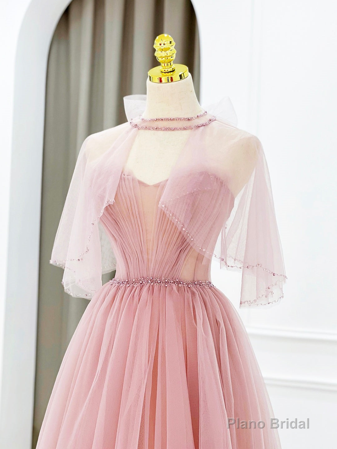 Pink Tulle Long Prom Dress with Beaded, Lovely A-Line Evening Dress Secondary image