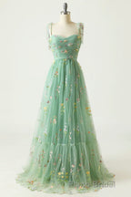 Champagne Lovely Tulle Lace Long Formal Prom Dresses, Champagne Evening Dresses