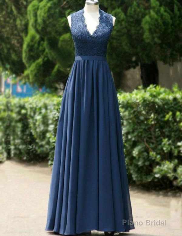 Modest A-Line Navy Blue Long Chiffon Bridesmaid Dress Main image