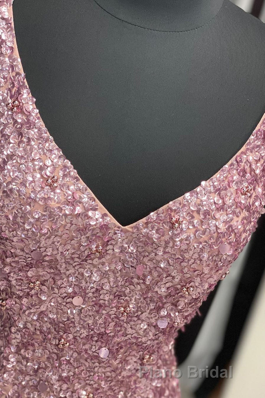 Gorgeous Mermaid V-Neck Pearl Pink Long Formal Prom Dresses with Slit Secondary image