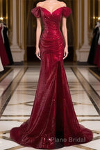 Dark Red Sequins Mermaid Sweetheart Formal Prom Dress, Dark Red Evening Dress