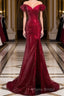 Dark Red Sequins Mermaid Sweetheart Formal Prom Dress, Dark Red Evening Dress