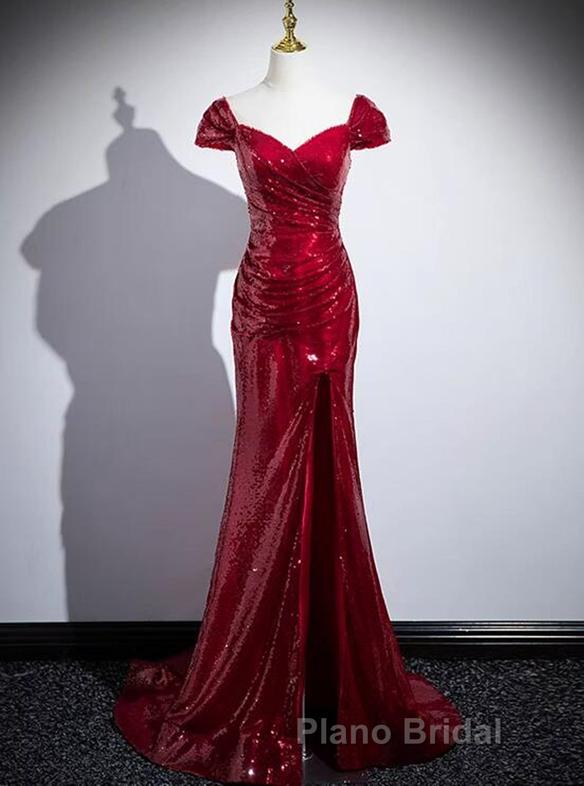 Dark Red Sequins Mermaid Sweetheart Formal Prom Dress, Dark Red Evening Dress Secondary image