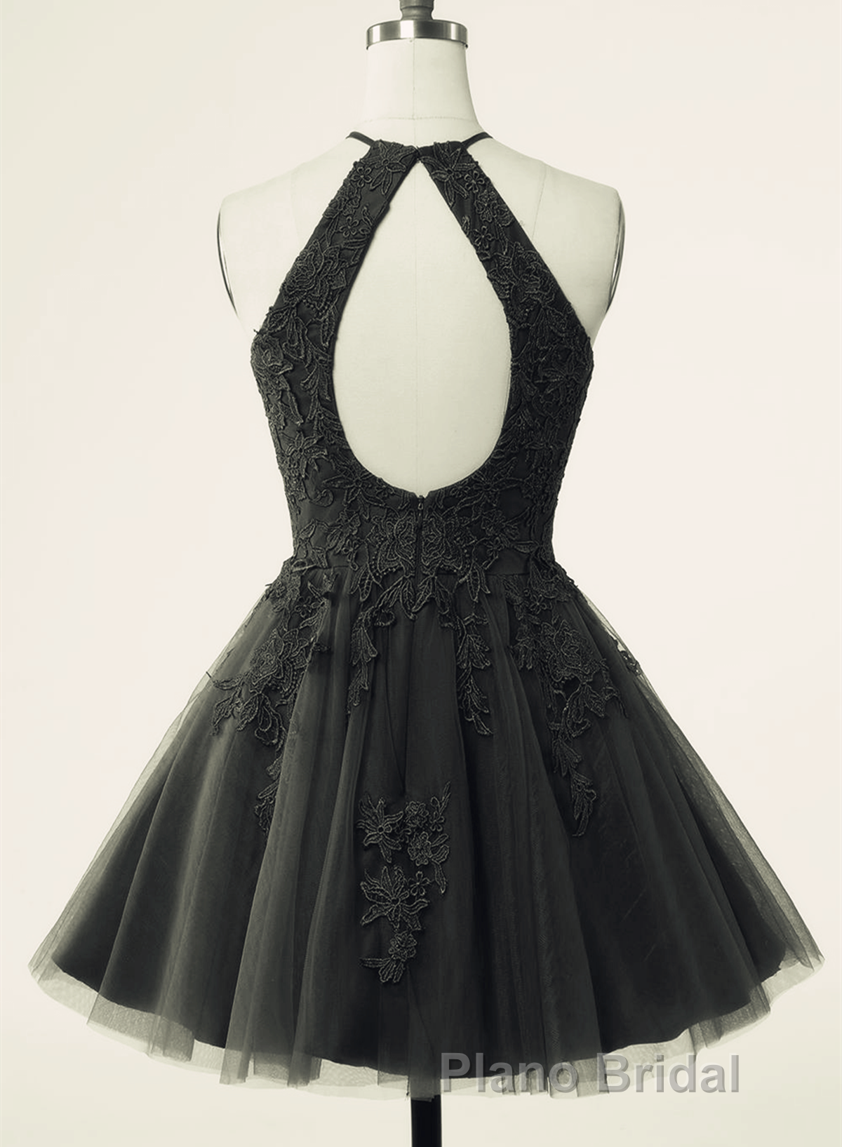 Black Halter Tulle With Lace Short Party Dresses, Black Tulle Homecoming Dresses Secondary image