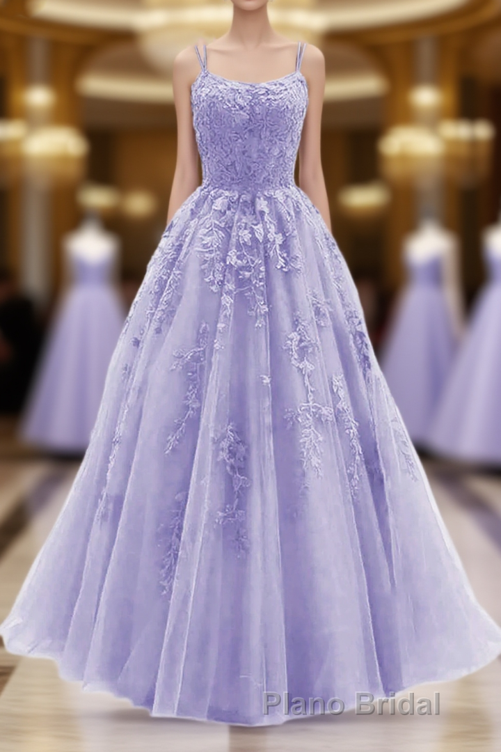 Light Purple Straps Lace-Up Long Prom Dresses, Light Purple Long Evening Dresses Formal Prom Dresses Main image