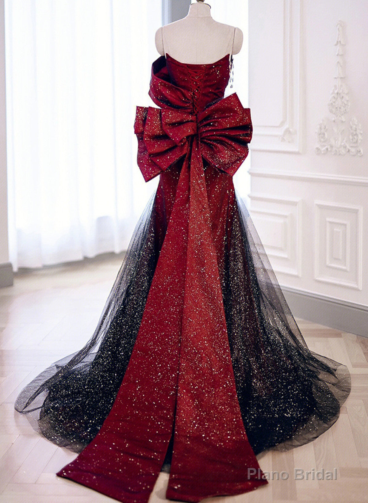 Elegant Black And Red Sweetheart Mermaid Long Prom Dress, Black And Red Evening Dress Secondary image