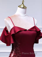 Wine Red Mermaid Sweetheart Straps Long Prom Dresses, Wine Red Formal Prom Dresses