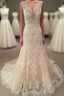 Mermaid Long Champagne Bridal Dresses with Lace