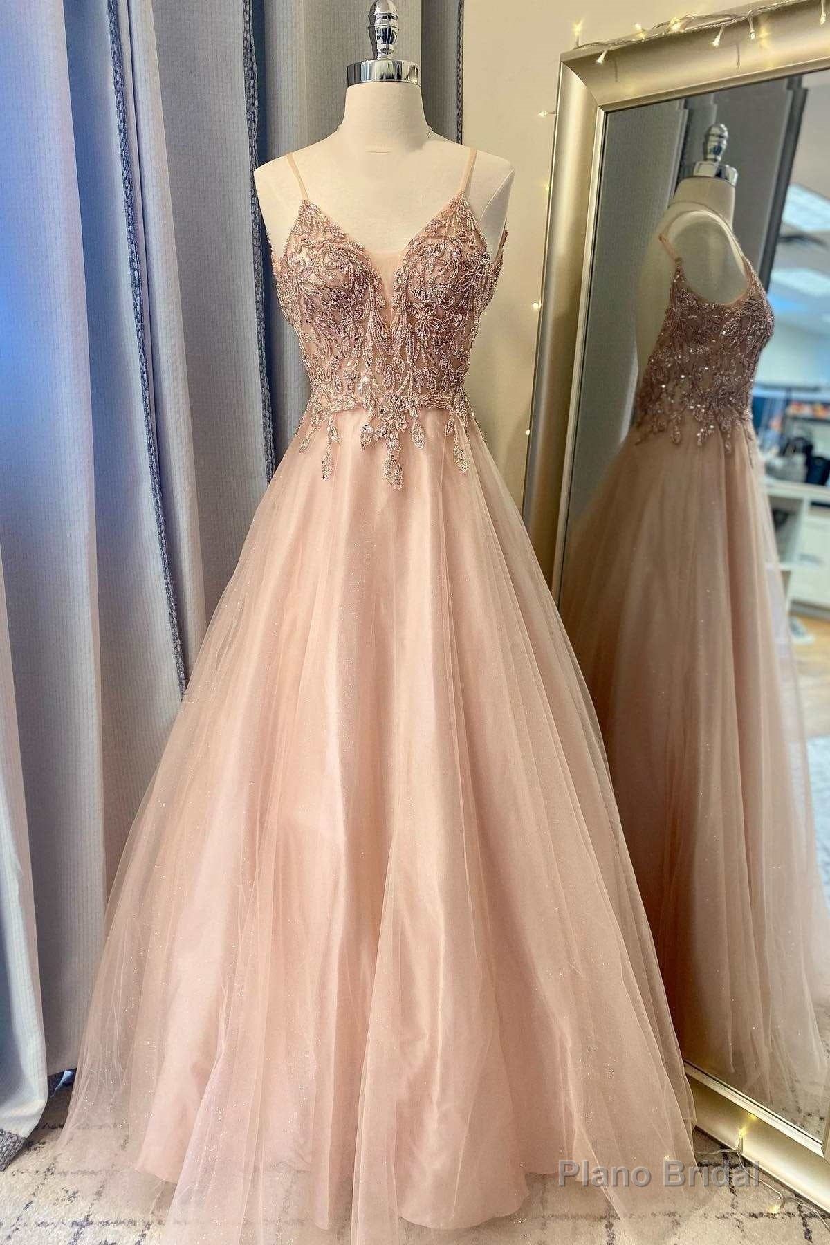 Peach Appliques Open Back A-Line Prom Dress Main image