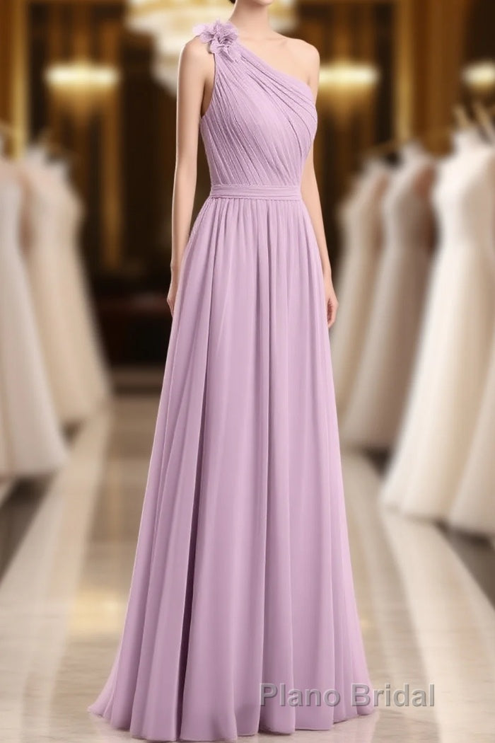 Dusty Purple One-Shoulder Backless A-Line Long Bridesmaid Dresses Main image