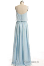Dusty Blue Chiffon Spaghetti Straps Ruffled Long Bridesmaid Dresses