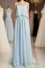 Dusty Blue Chiffon Spaghetti Straps Ruffled Long Bridesmaid Dresses