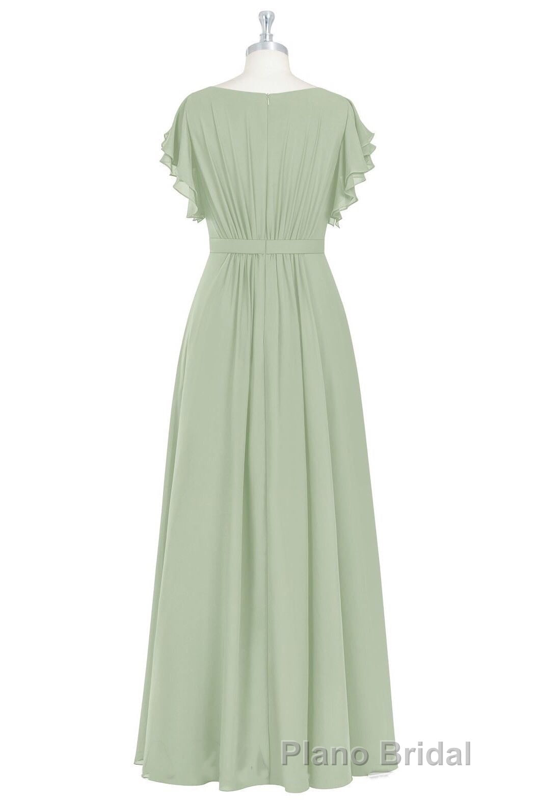 Elegant Sage Green Ruffled A-Line Long Bridesmaid Dresses