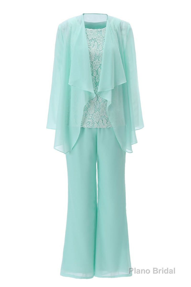Aqua Three-Piece Chiffon Mother of the Bride Pant Suits Secondary image